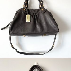 Marc Jacobs Leather Classic Groove Satchel Bag Purse Brown Grey